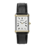 Herbelin | Art Deco Gold Steel Square Watch with Black Leather Strap | Gents