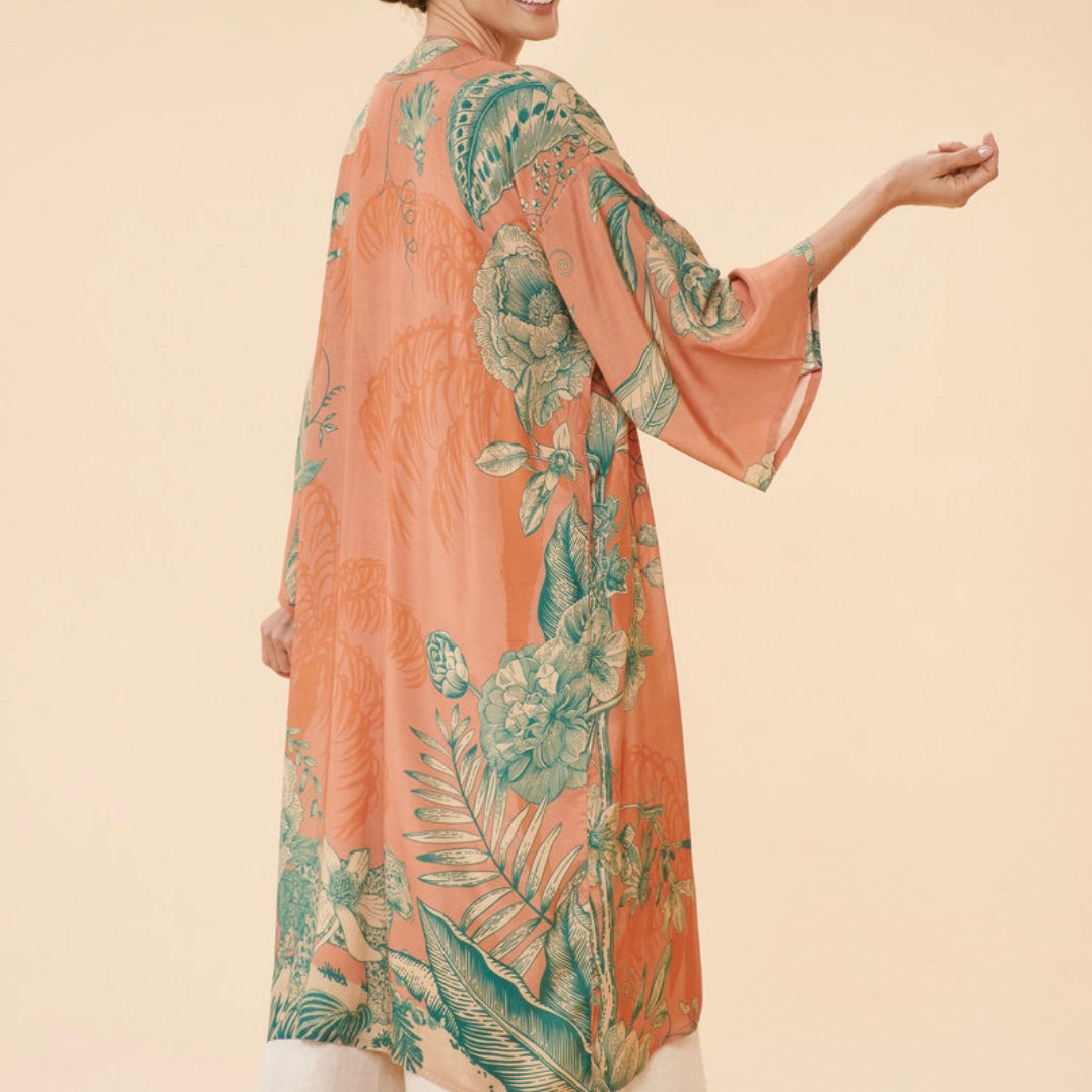 Orange Floral Jungle Long Kimono Gown | Powder Accessories