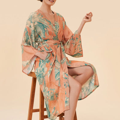 Orange Floral Jungle Long Kimono Gown | Powder Accessories