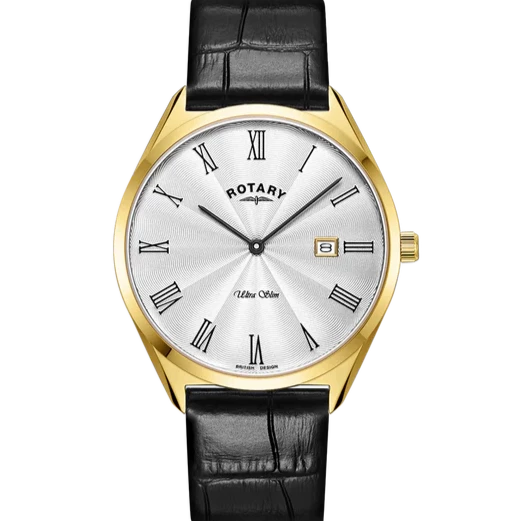 Rotary Black Leather Ultra Slim Gents Watch