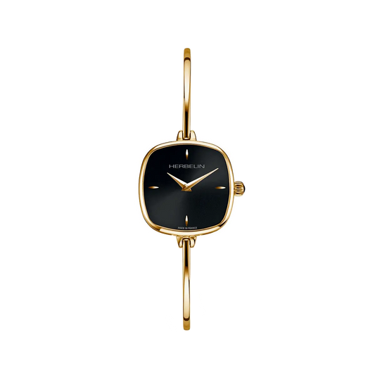 Herbelin Fil Ladies Steel Gold Square Bangle Watch with Black Dial