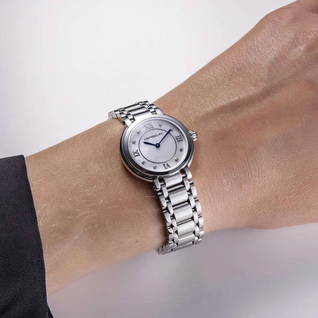 Herbelin Galet Ladies Steel Watch with Zircon White Dial
