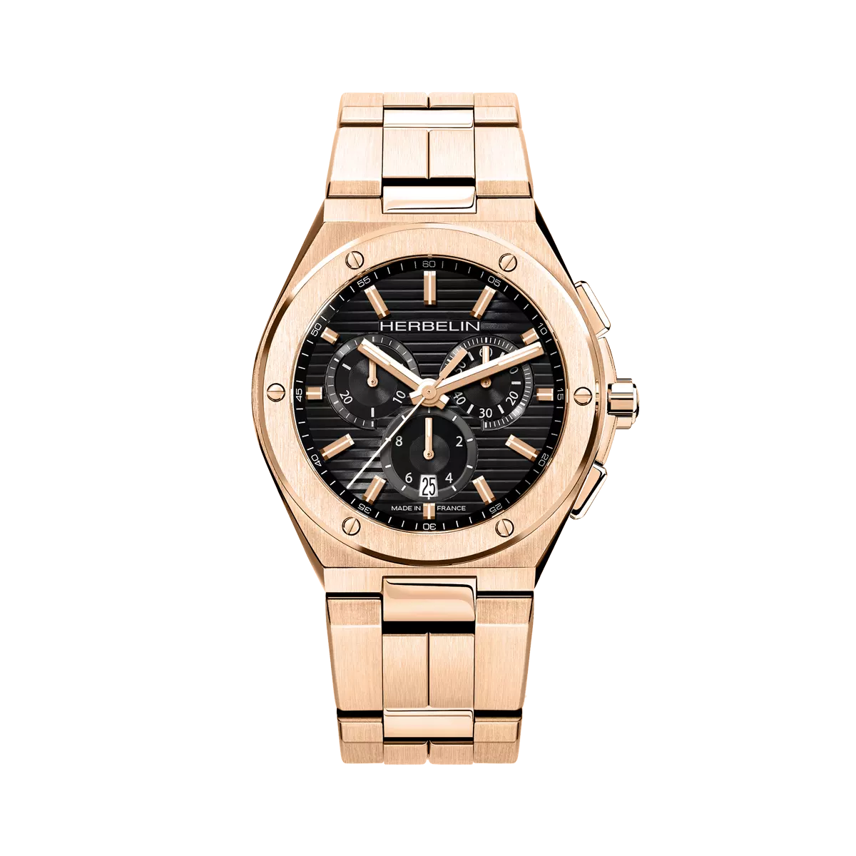 Herbelin Classic Gents Black Leather Steel Watch with White Dial