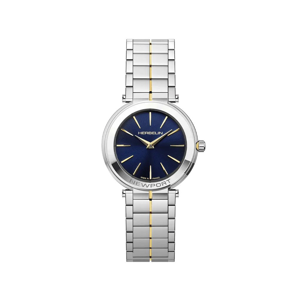 Herbelin Newport Slim Steel Watch with Black Leather Strap