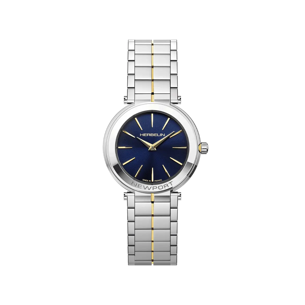 Herbelin Newport Slim Steel Watch with Black Leather Strap
