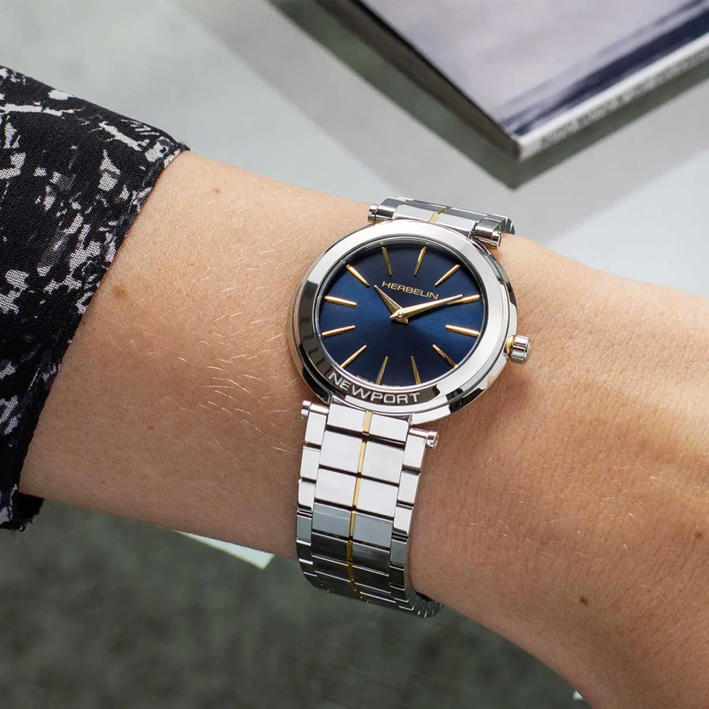 Herbelin Newport Slim Steel Watch with Black Leather Strap