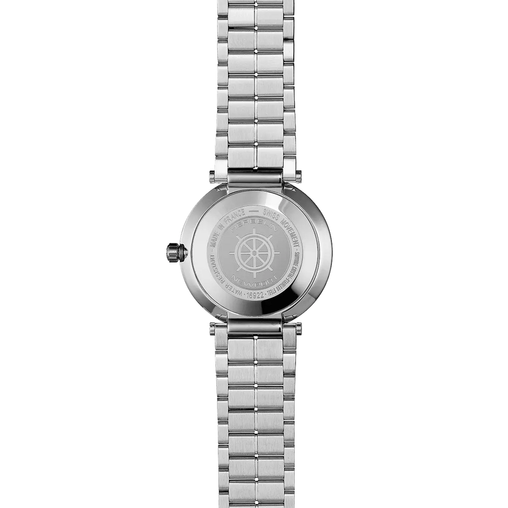 Herbelin Newport Slim Steel Watch with Black Leather Strap
