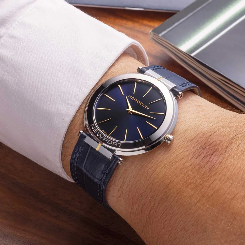 Herbelin Newport Slim Ladies Steel Two-Tone Watch with Blue Dial