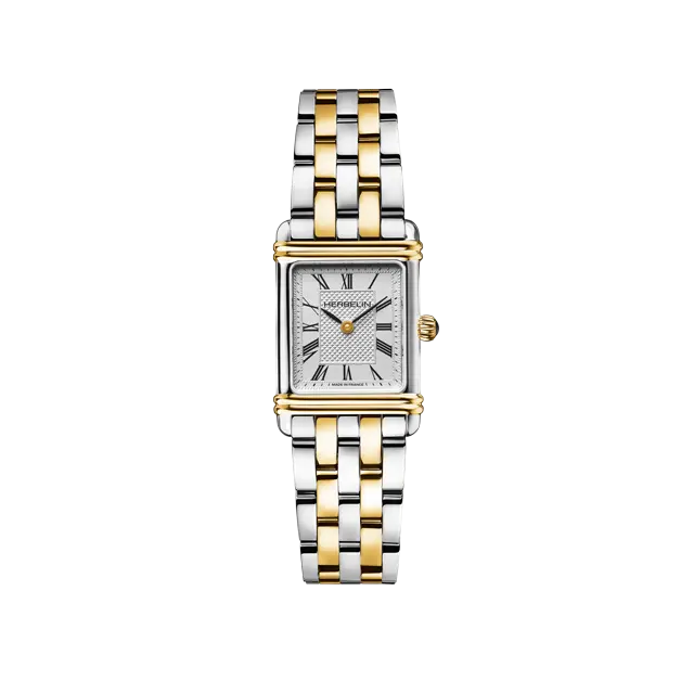 Herbelin Art Deco Ladies Steel Two-Tone Square Watch with White Dial