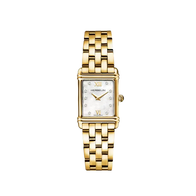 Herbelin Art Deco Ladies Steel Gold Square Watch with White Dial