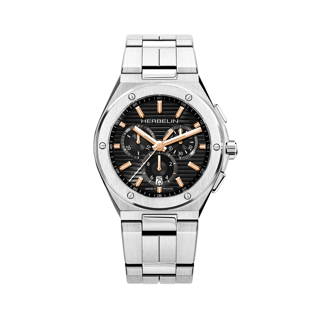 Herbelin Cap Camart Gents Stainless Steel Black & Rose Gold Dial Watch