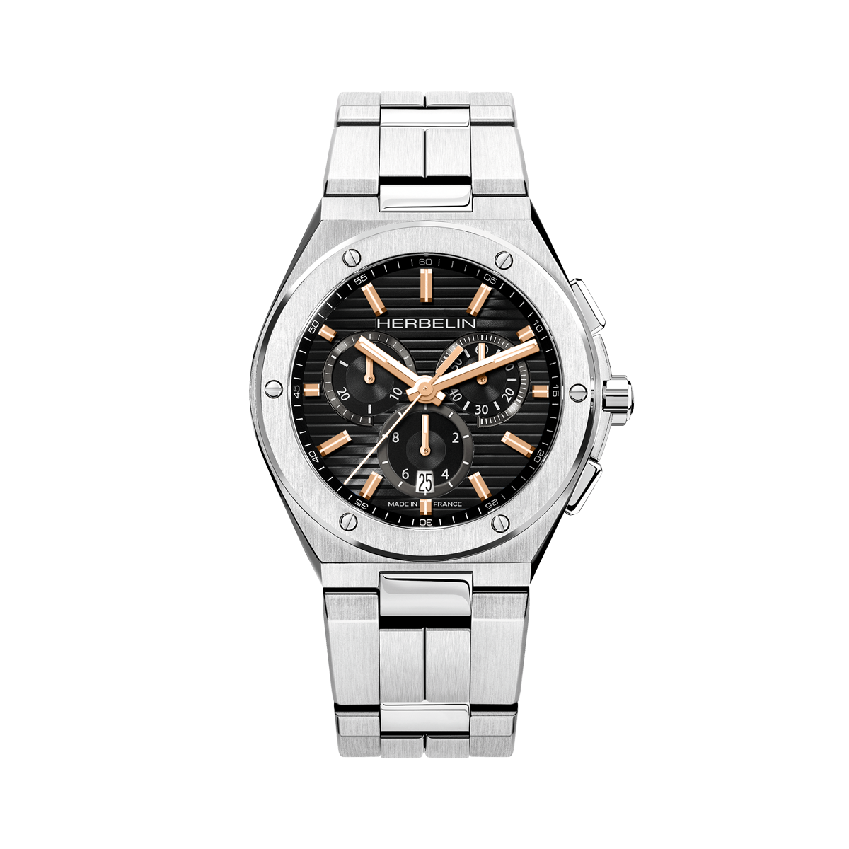 Herbelin Cap Camart Gents Stainless Steel Black & Rose Gold Dial Watch