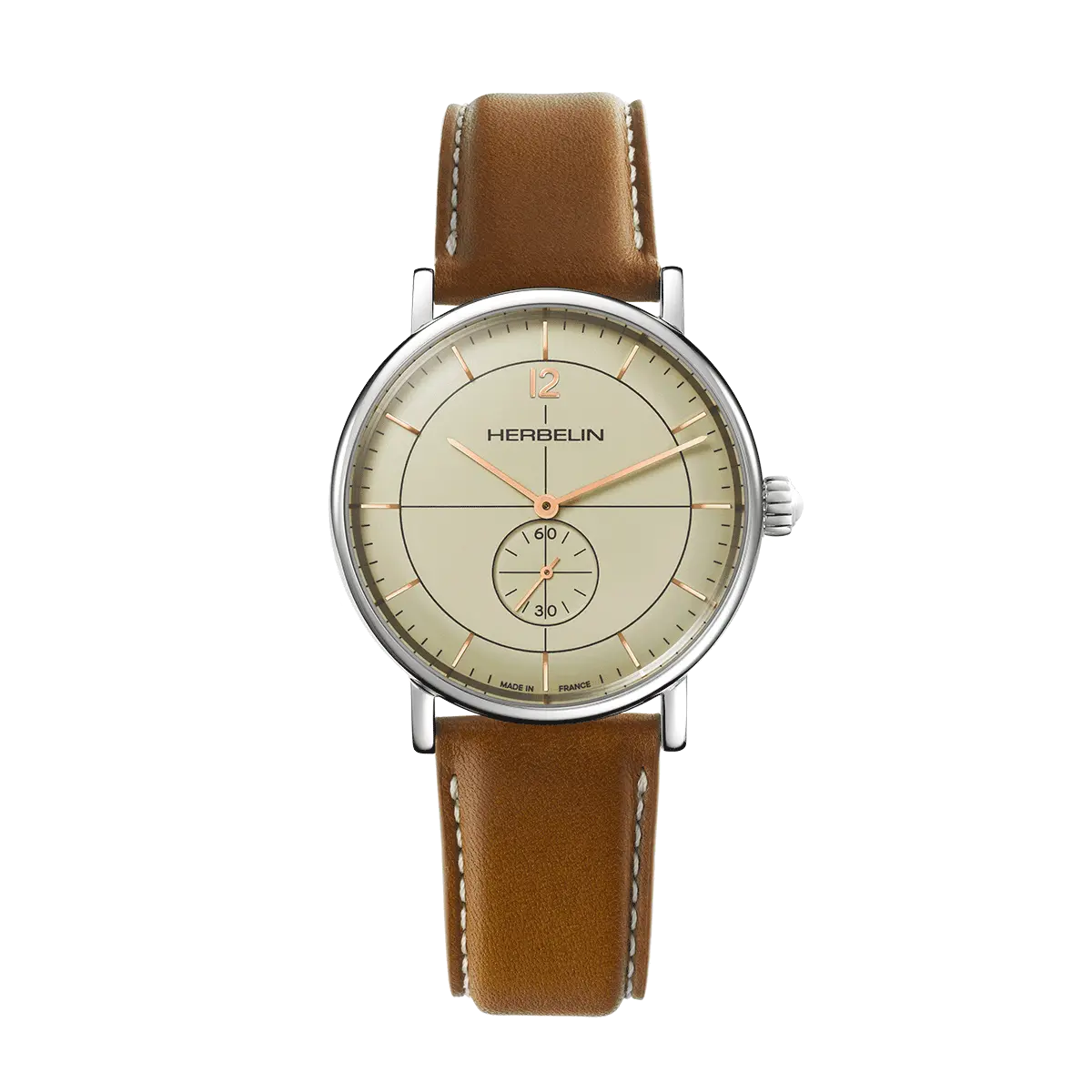 Herbelin Inspiration Steel Gold Watch with Brown Leather Strap