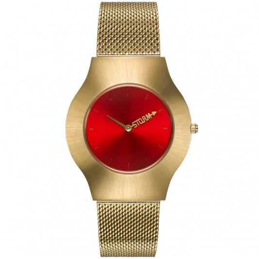 STORM Ladies Ion Mesh Gold Steel Red Dial Watch