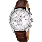 Festina | Timeless Chronograph Brown Leather White Dial Watch | Gents