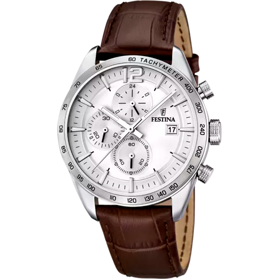 Festina Gents Timeless Chronograph Brown Leather White Dial Watch