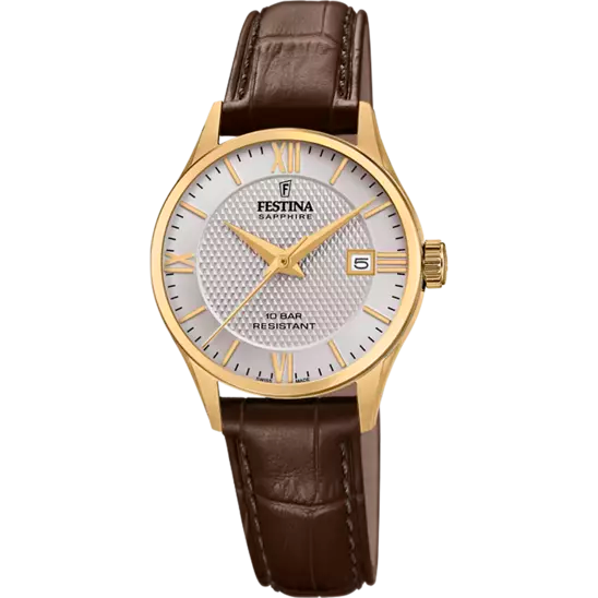 Festina Ladies Swiss Steel Grey Dial Brown Leather Strap Watch