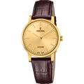 Festina Ladies Swiss Steel Gold Dial Brown Leather Strap Watch
