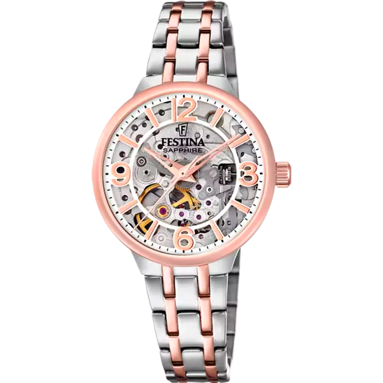 Festina Gents Skeleton Two-Tone Rose Gold Steel Watch