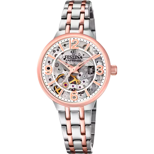 Festina Gents Skeleton Two-Tone Rose Gold Steel Watch