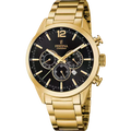 Festina Gents Timeless Chronograph Gold Steel Black Dial Watch