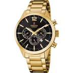 Festina | Timeless Chronograph Gold Steel Black Dial Watch | Gents