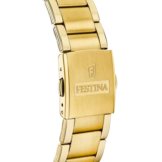 Festina Gents Timeless Chronograph Gold Steel Black Dial Watch