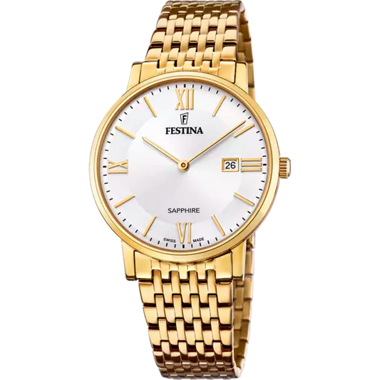 Festina Gents Swiss Made Gold Steel Watch