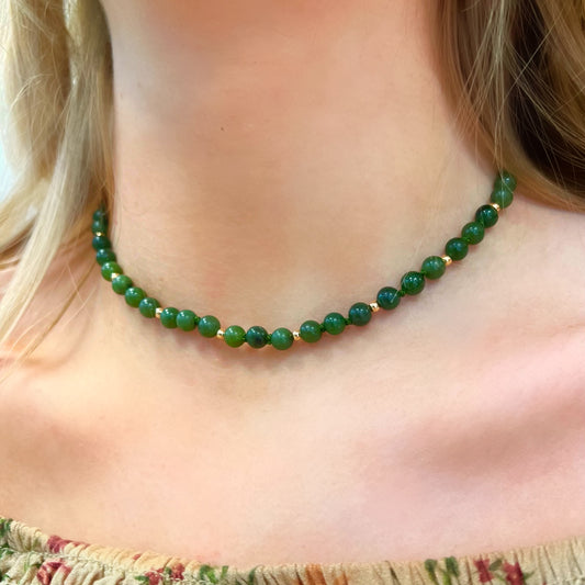 9ct Yellow Gold New Zealand Green Stone Beaded Necklace