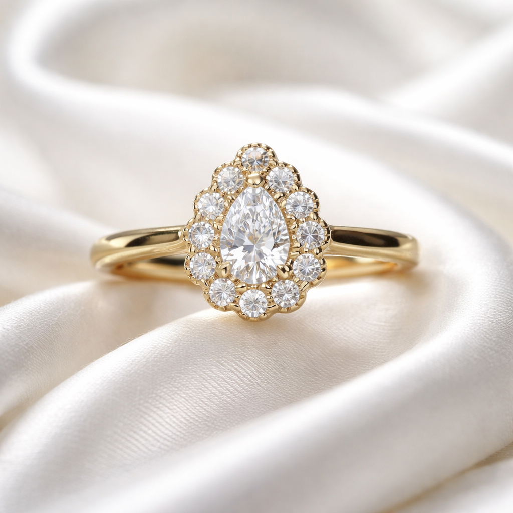 Pear Shaped Diamond 18ct Yellow Gold Ring | Size M