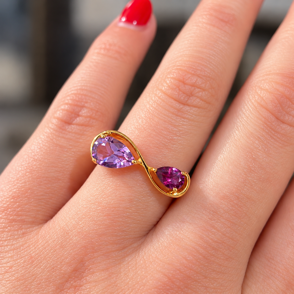 Burgundy & Lilac Gold Infinity 'Toi et Moi' Ring | Size M ½ | Unique & Co.