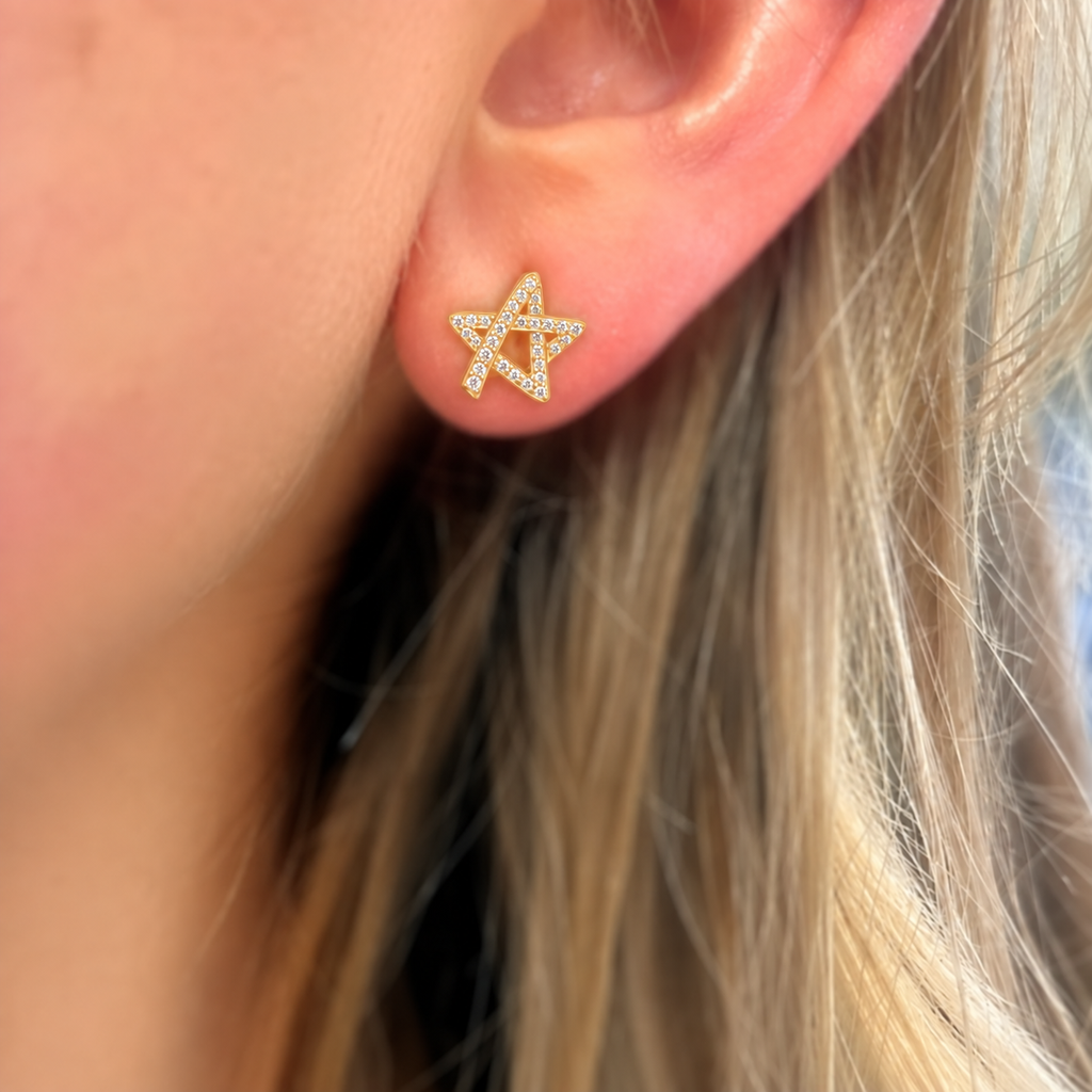 Asymmetric Five-Point Star Cubic Zirconia 14ct Gold Plated Stud Earrings | Ania Haie