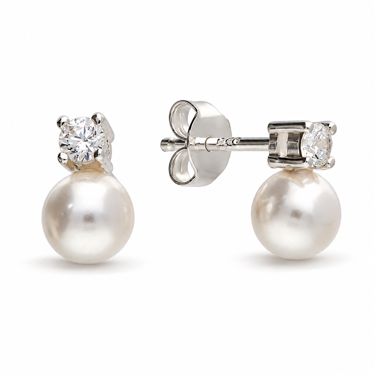 Cubic Zirconia & Pearl Sterling Silver Stud Earrings
