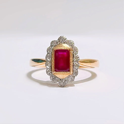 'The Snow' Ruby and Diamond 9ct Yellow Gold Ring | Size N ½
