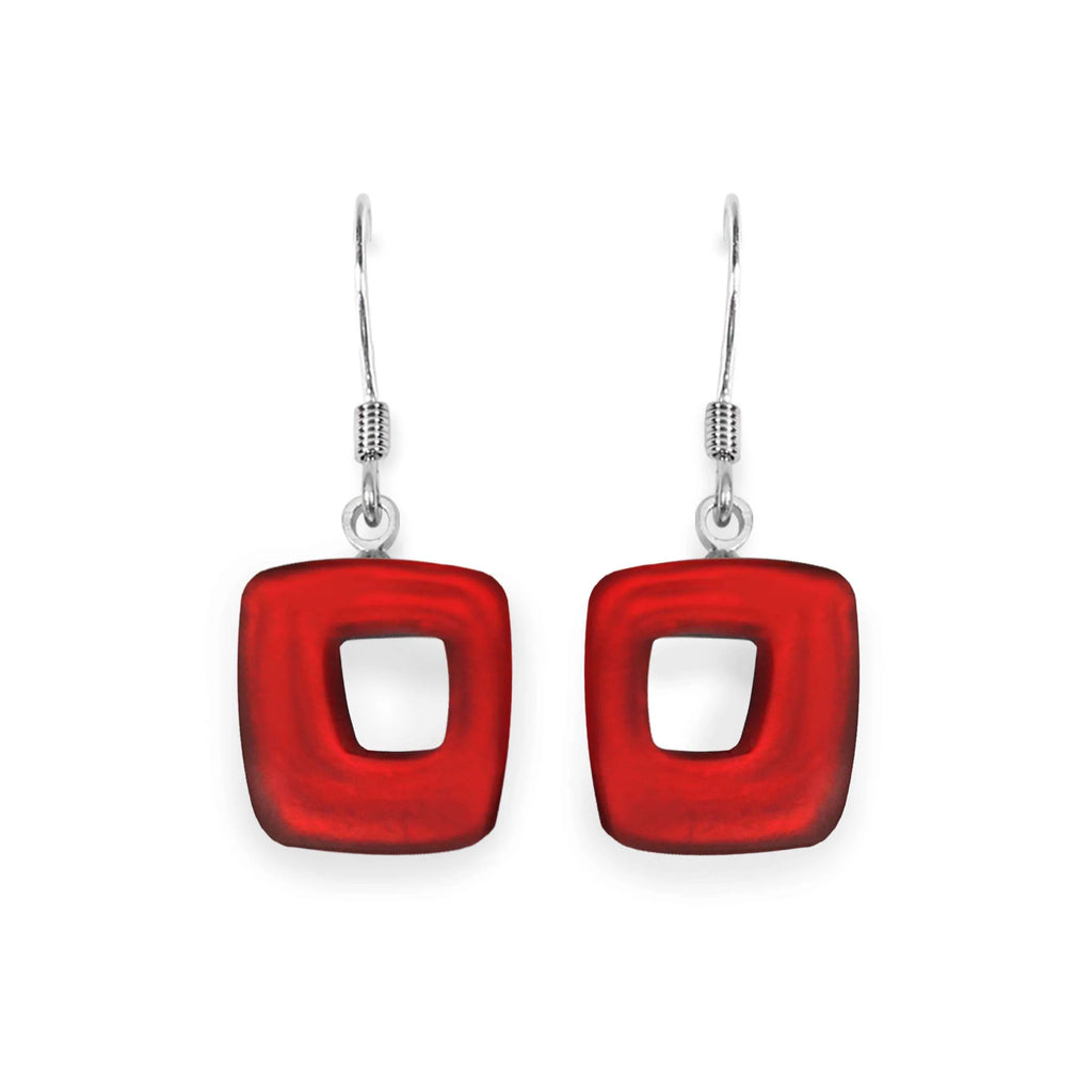 Red Hollow Squares Drop Earrings | Watch This Space
