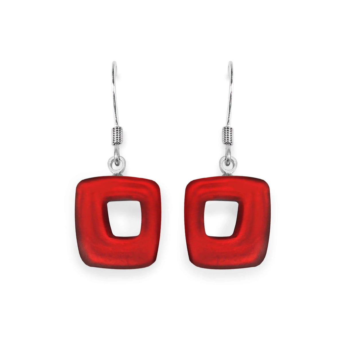 Red Hollow Squares Drop Earrings | Watch This Space