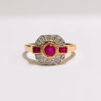 Ruby and Diamond Art Deco Reproduction 9ct Yellow Gold Ring | Size N