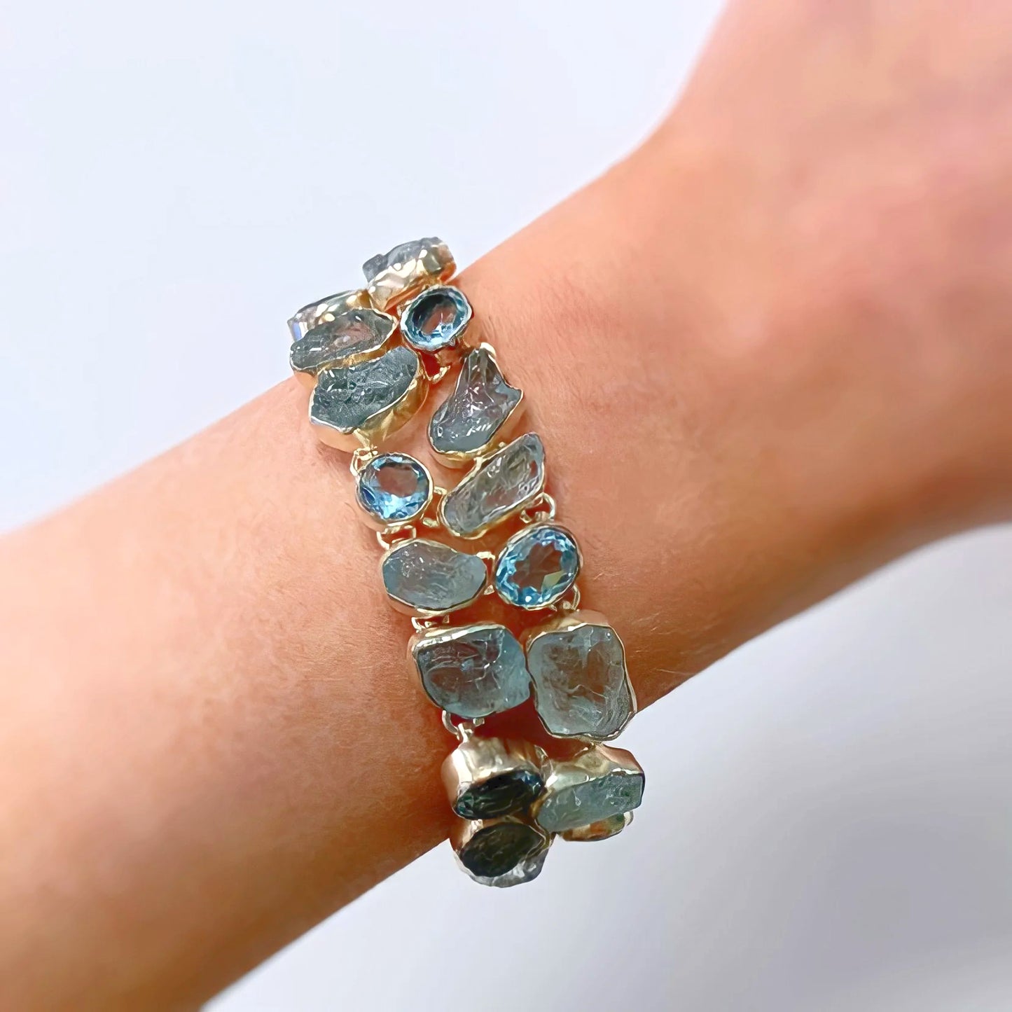 Sterling Silver Raw Aquamarine and Blue Topaz Bracelet