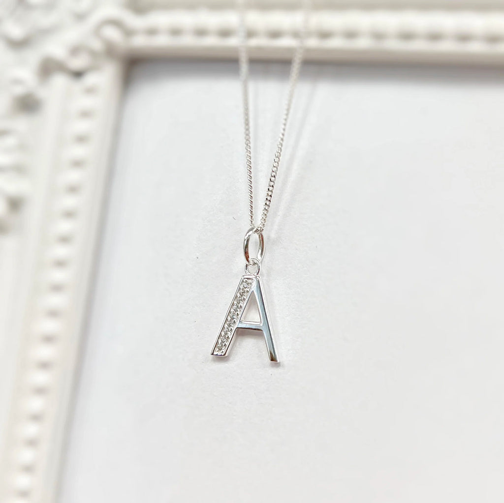 Cubic Zirconia Sterling Silver Initial Pendant (A-Z Available)