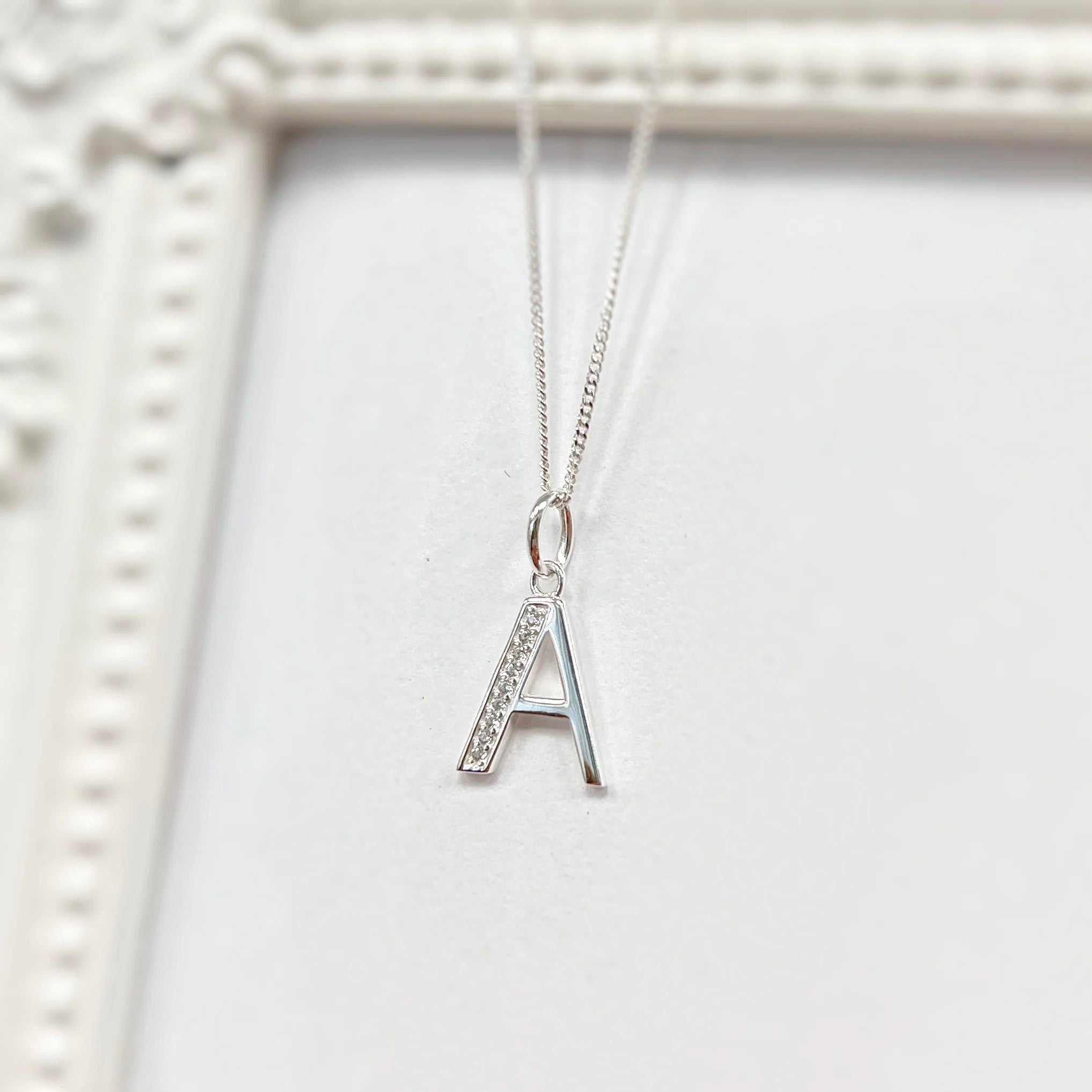 Cubic Zirconia Sterling Silver Initial Pendant (A-Z Available)