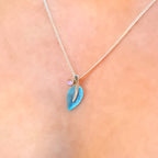 Pre-Order | Sterling Silver Sheila Fleet Blue Enamel Small Leaf Cubic Zirconia Necklace