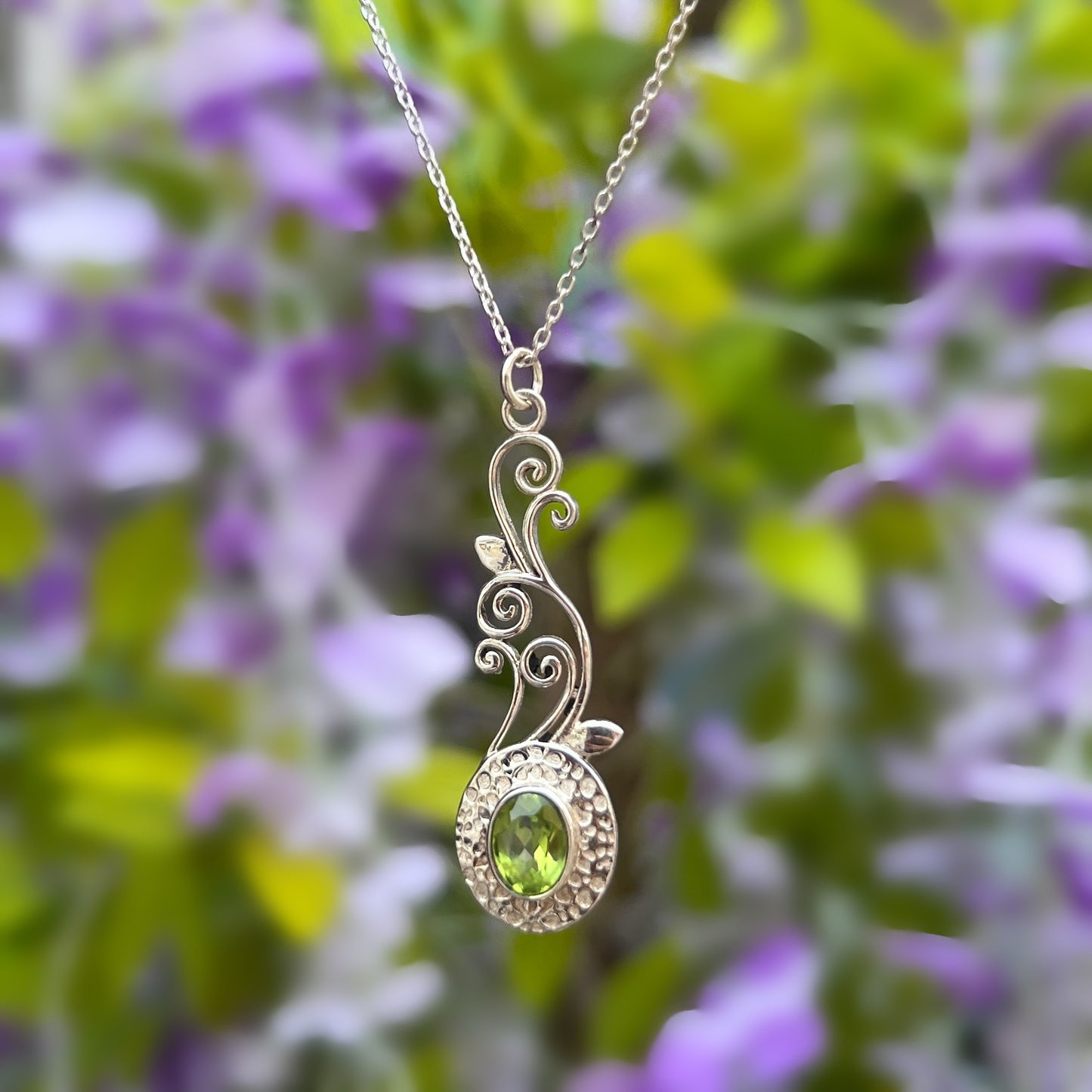 Dainty Sterling Silver Peridot Swirl Necklace