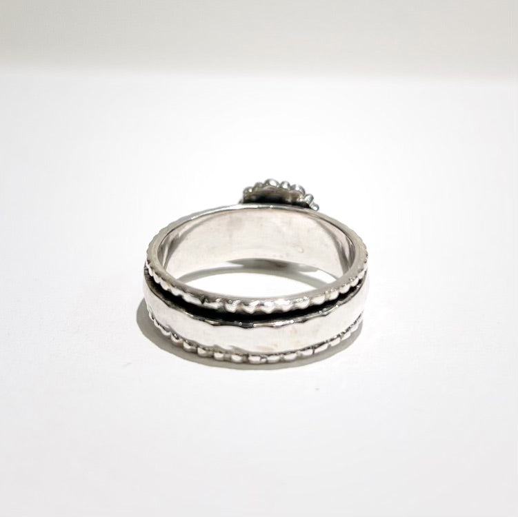 Sterling Silver Aquamarine Mandala Spinner Ring - Size S1/2