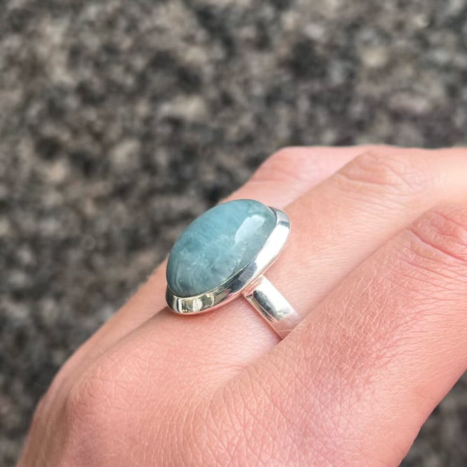 Chunky Sterling Silver Aquamarine Ring - Size R