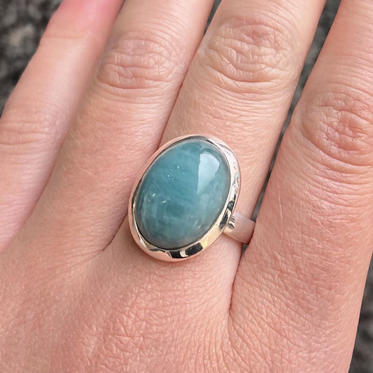 Chunky Sterling Silver Aquamarine Ring - Size R