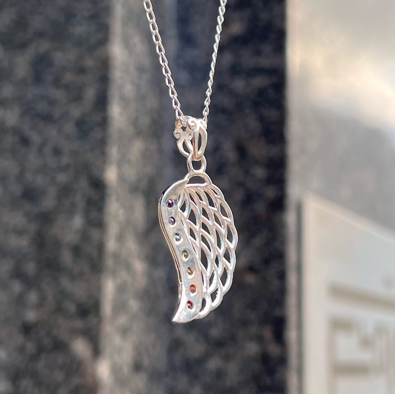 Sterling Silver Angel Wing Chakra Necklace