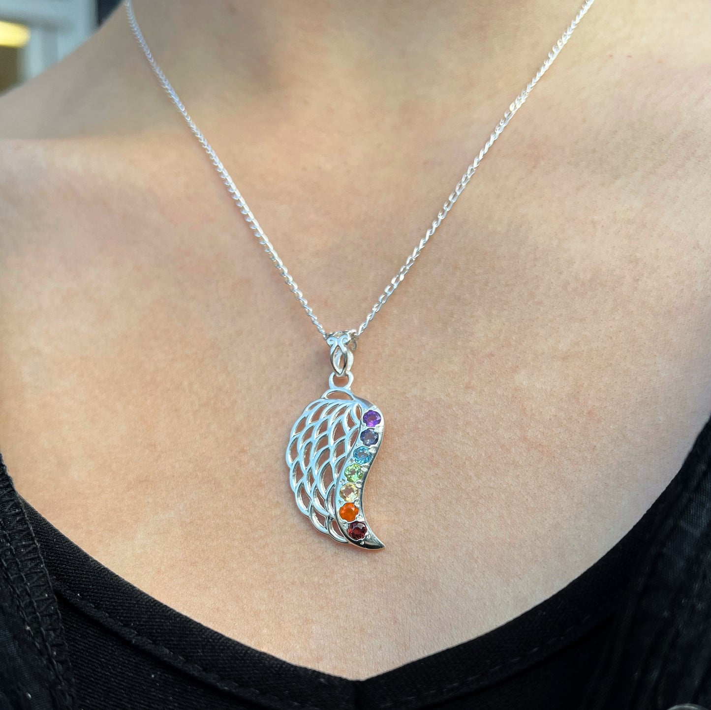 Sterling Silver Angel Wing Chakra Necklace