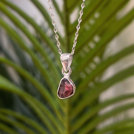 Sweet Sterling Silver Raw Pink Tourmaline Necklace