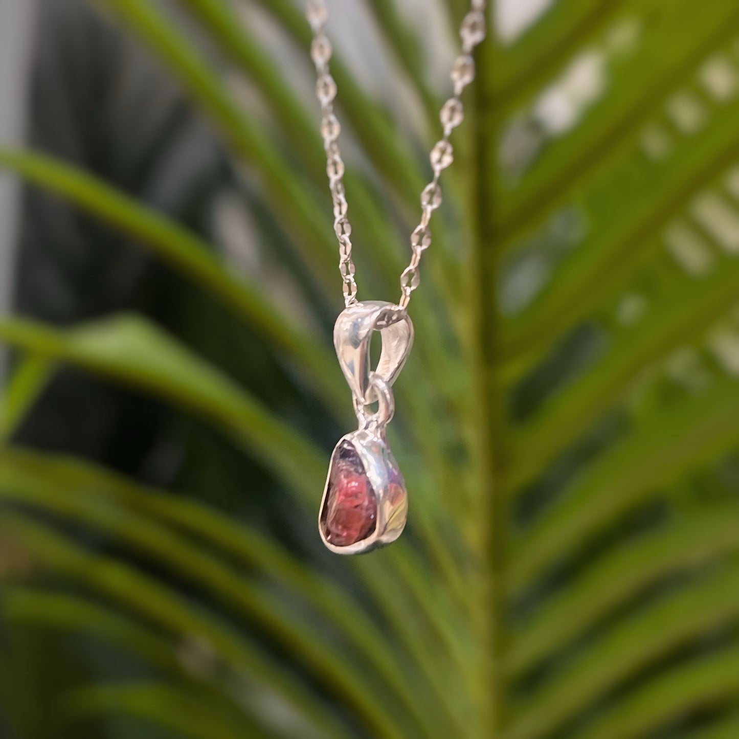Sweet Sterling Silver Raw Pink Tourmaline Necklace