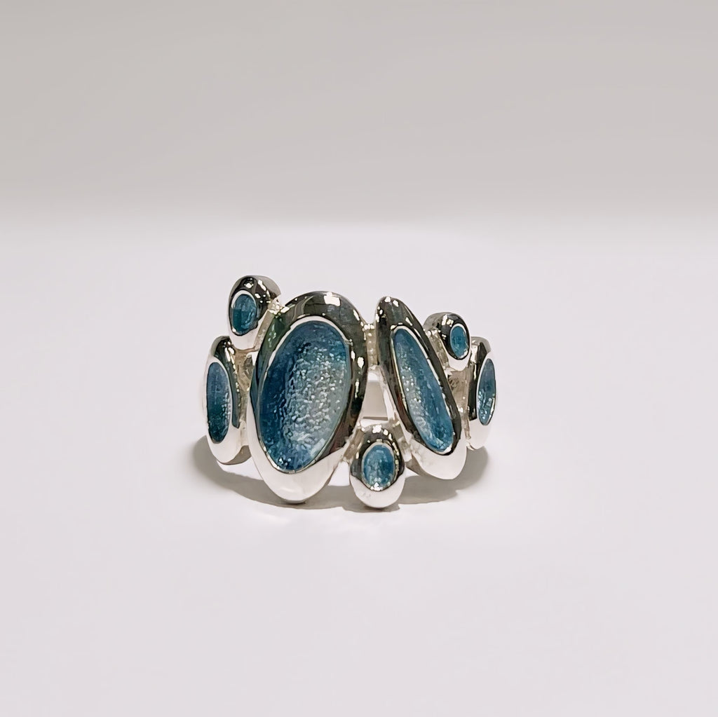 'Shoreline Pebble' Enamel Sterling Silver Dress Ring | Size K | Sheila Fleet